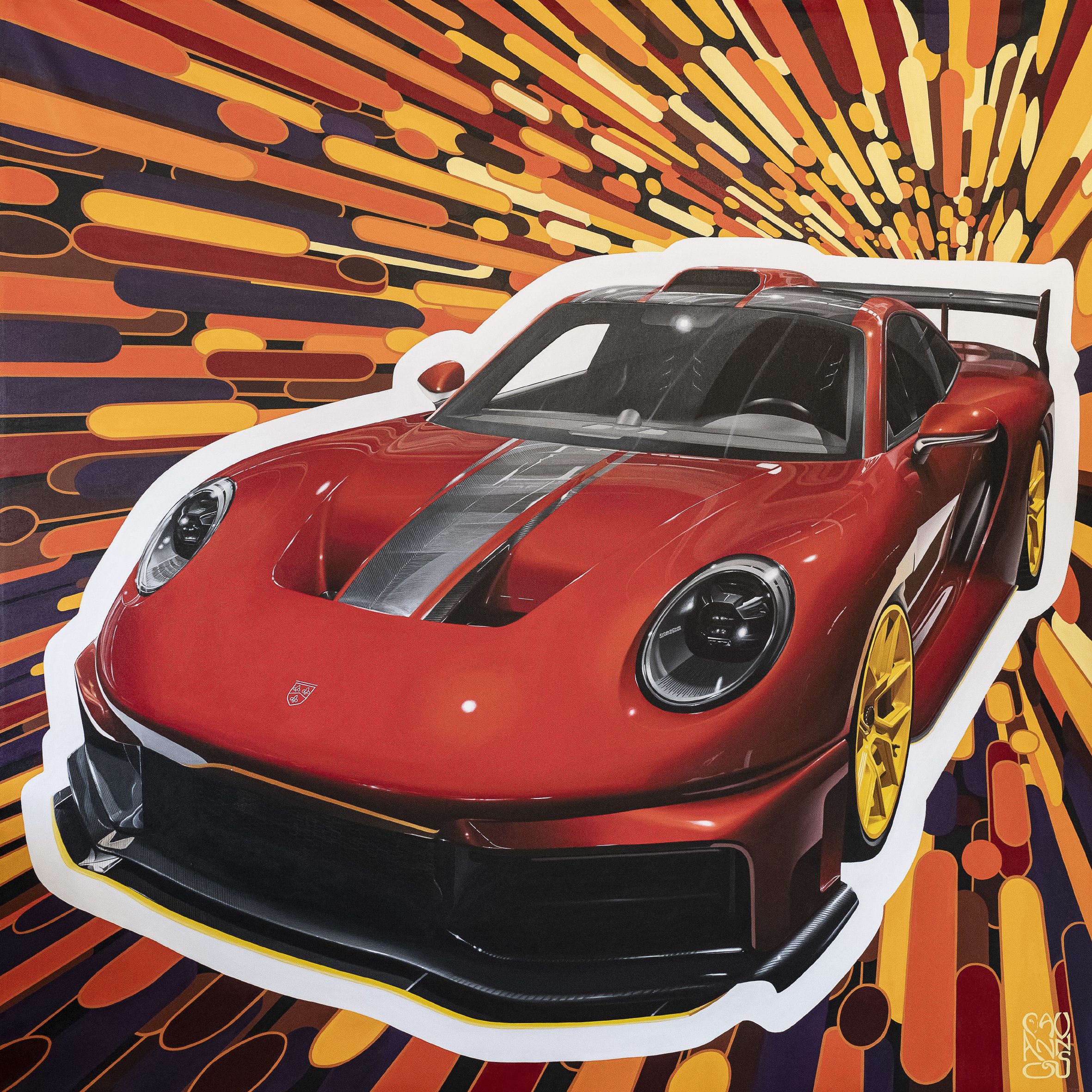 Tic Tac Porsche, Acrylic and oil on canvas, 200x200cm