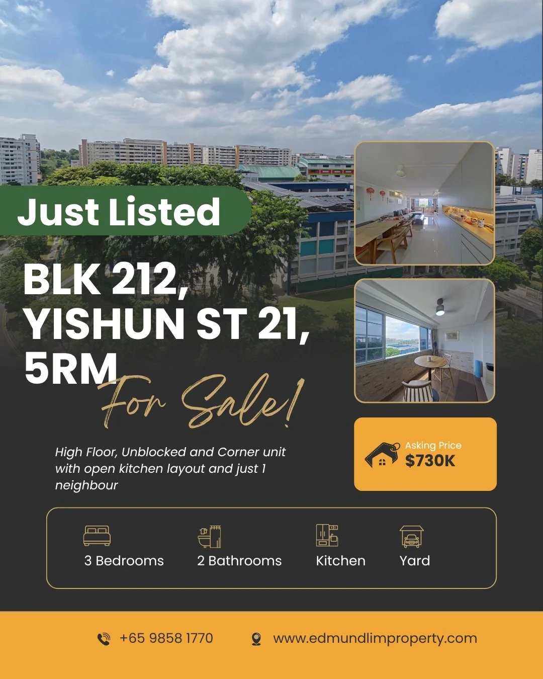 𝗥𝗮𝗿𝗲 𝗛𝗶𝗴𝗵-𝗙𝗹𝗼𝗼𝗿 𝗚𝗲𝗺 𝗶𝗻 𝗬𝗶𝘀𝗵𝘂𝗻! ✨

Looking for a home that checks all the right boxes for privacy, ventilation, and convenience? Welcome to Blk 212 Yishun Street 21!

Key Highlights:
🏙 High Floor Living: Bright, airy, and natu
