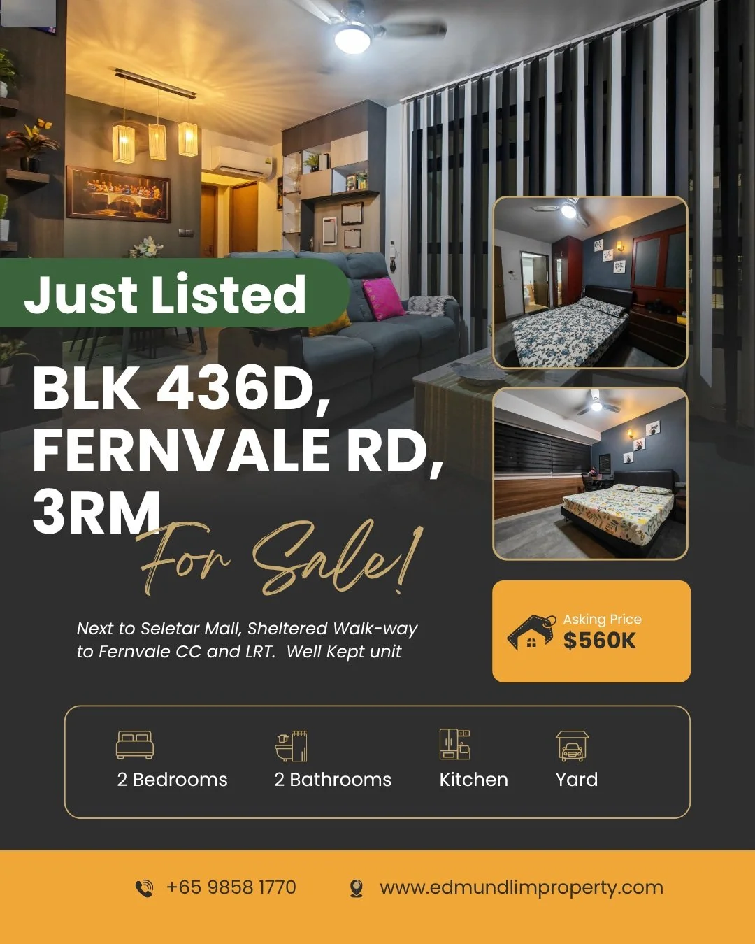 🏡 𝗘𝗫𝗖𝗟𝗨𝗦𝗜𝗩𝗘𝗟𝗬 𝗟𝗜𝗦𝗧𝗘𝗗: 𝗪𝗘𝗟𝗟-𝗞𝗘𝗣𝗧 𝟯-𝗥𝗢𝗢𝗠 𝗛𝗗𝗕 𝗜𝗡 𝗙𝗘𝗥𝗡𝗩𝗔𝗟𝗘! 🌟

Looking for a cozy, move-in ready home in a vibrant and connected neighborhood? This meticulously maintained 3-room HDB flat in Fernvale ticks all