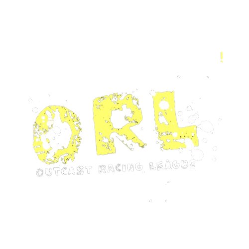 The logo for Outcast Racing League featuring the text 'ORL' in yellow with a splatter paint background and smaller text below that reads 'Outcast Racing League'.