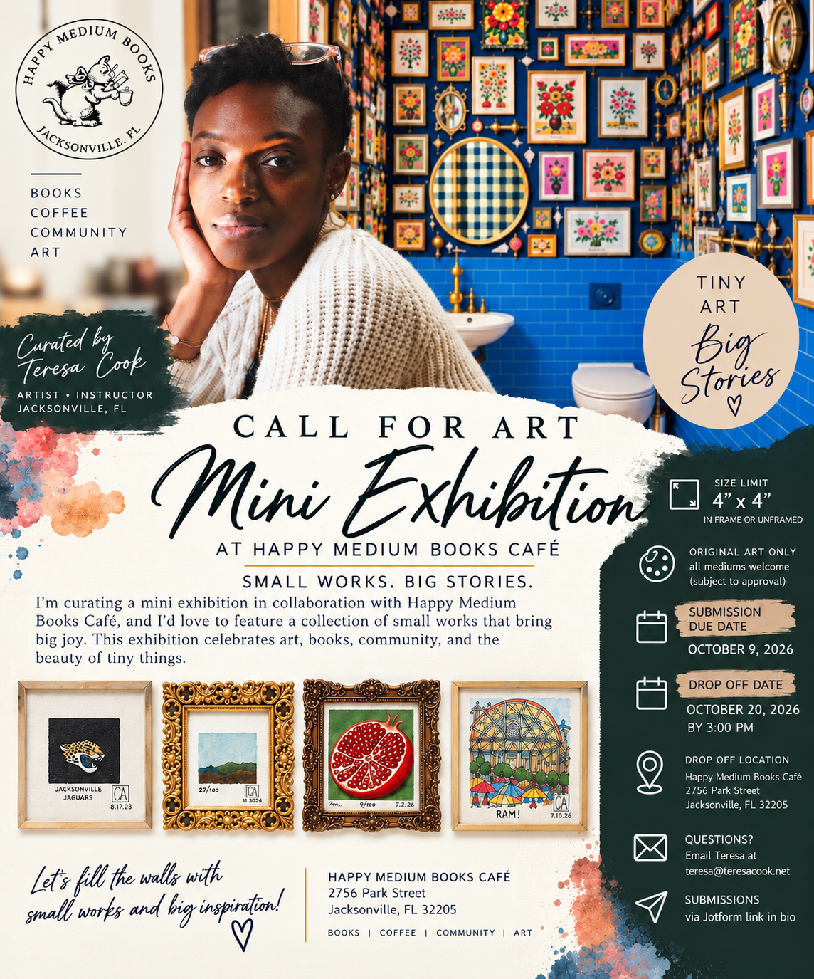 Curating “Tiny Art, Big Stories” at Happy Medium Books Cafe Submission Deadline October 9, 2026