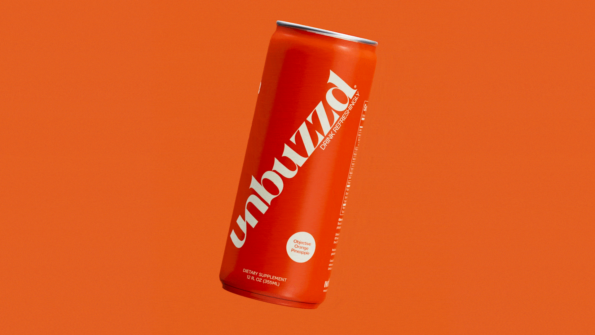 A can of Orang-aid orange pineapple flavored beverage against an orange background.