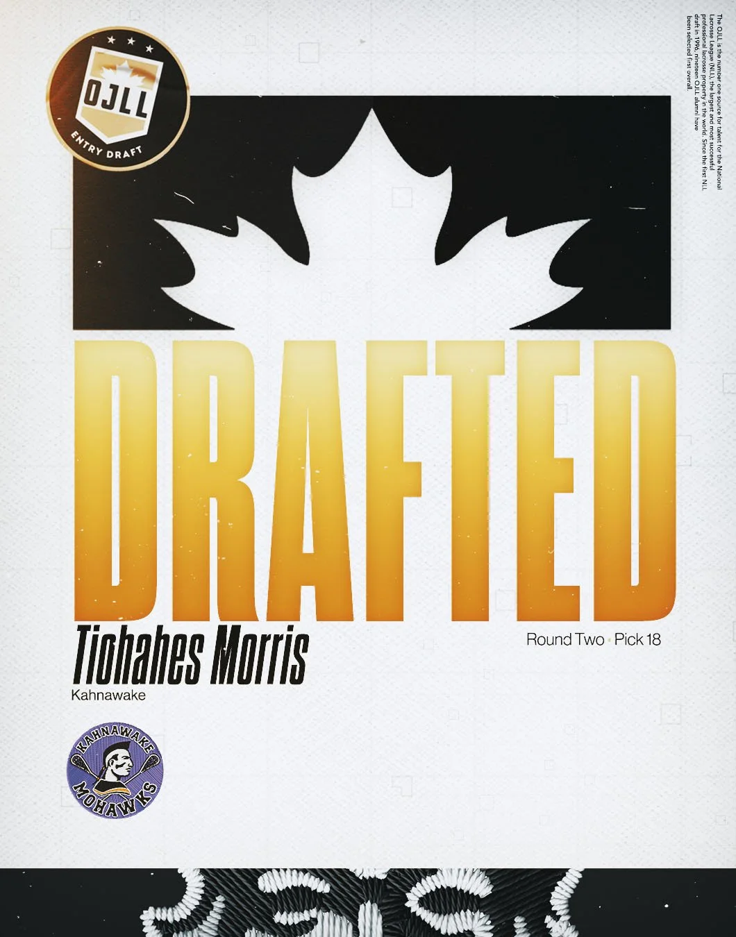 With the 18th Overall Pick in the 2026 OJLL Draft, the @jranorthmen select Tiohahes Morris from @@kahnawakeminorlacrosse