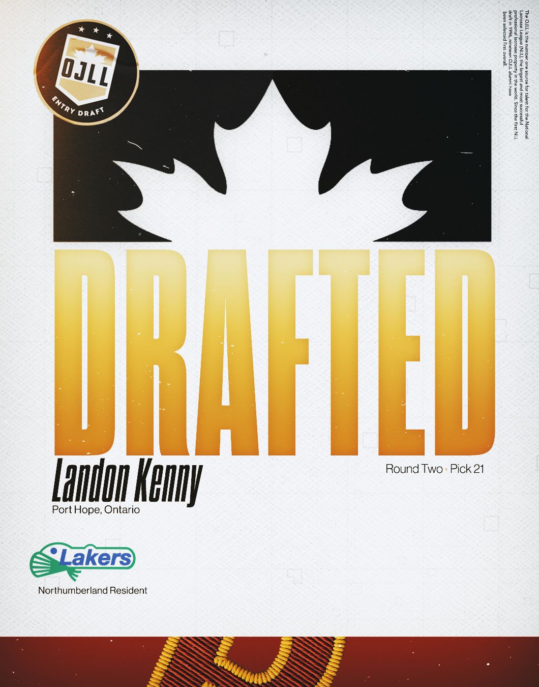 With the 21st Overall Pick in the 2026 OJLL Draft, the @bramptonjraexcelsiors  select Landon Kenny from @ptbominorlax 

(Kenny is a Northumberland resident)