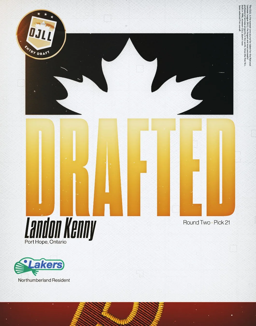 With the 21st Overall Pick in the 2026 OJLL Draft, the @bramptonjraexcelsiors  select Landon Kenny from @ptbominorlax 

(Kenny is a Northumberland resident)