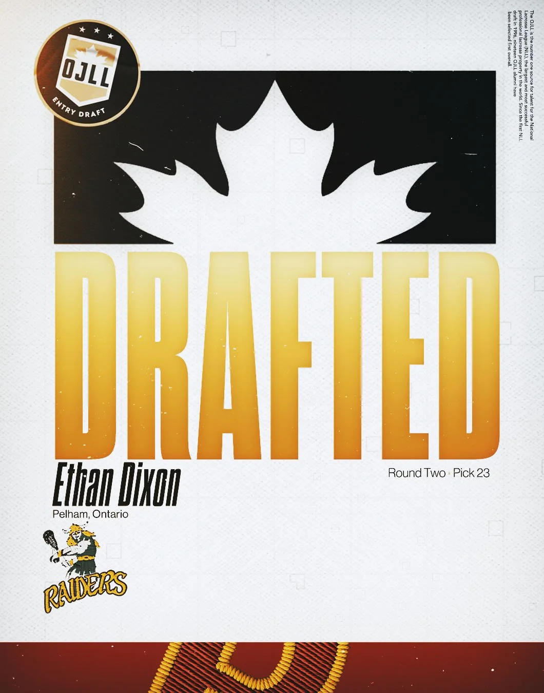 With the 23rd Overall Pick in the 2026 OJLL Draft, the Brampton Excelsiors select Ethan Dixon from Pelham