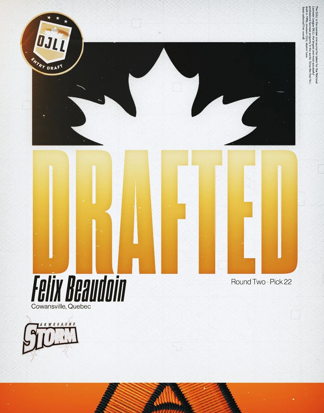 With the 22nd Overall Pick in the 2026 OJLL Draft, the @sixnationsjr.a select Felix Beaudoin from @akwesasne_storm_lacrosse
