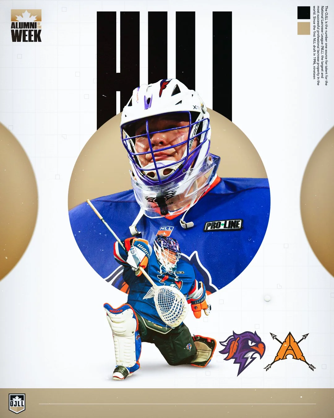 Our Alumni of the Week for the last two weeks of lacrosse goes to @whill76 of the @hfxthunderbirds 

After only allowing five goals in Week 21 to get the Thunderbirds into the playoffs, the @sixnationsjr.a graduate posted a second-half shutout to hel