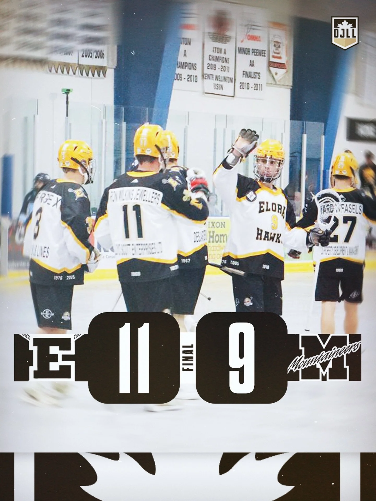 It&rsquo;s the first-ever Junior A victory for @elorahawksjra , who beat Mimico at home tonight 🦅
