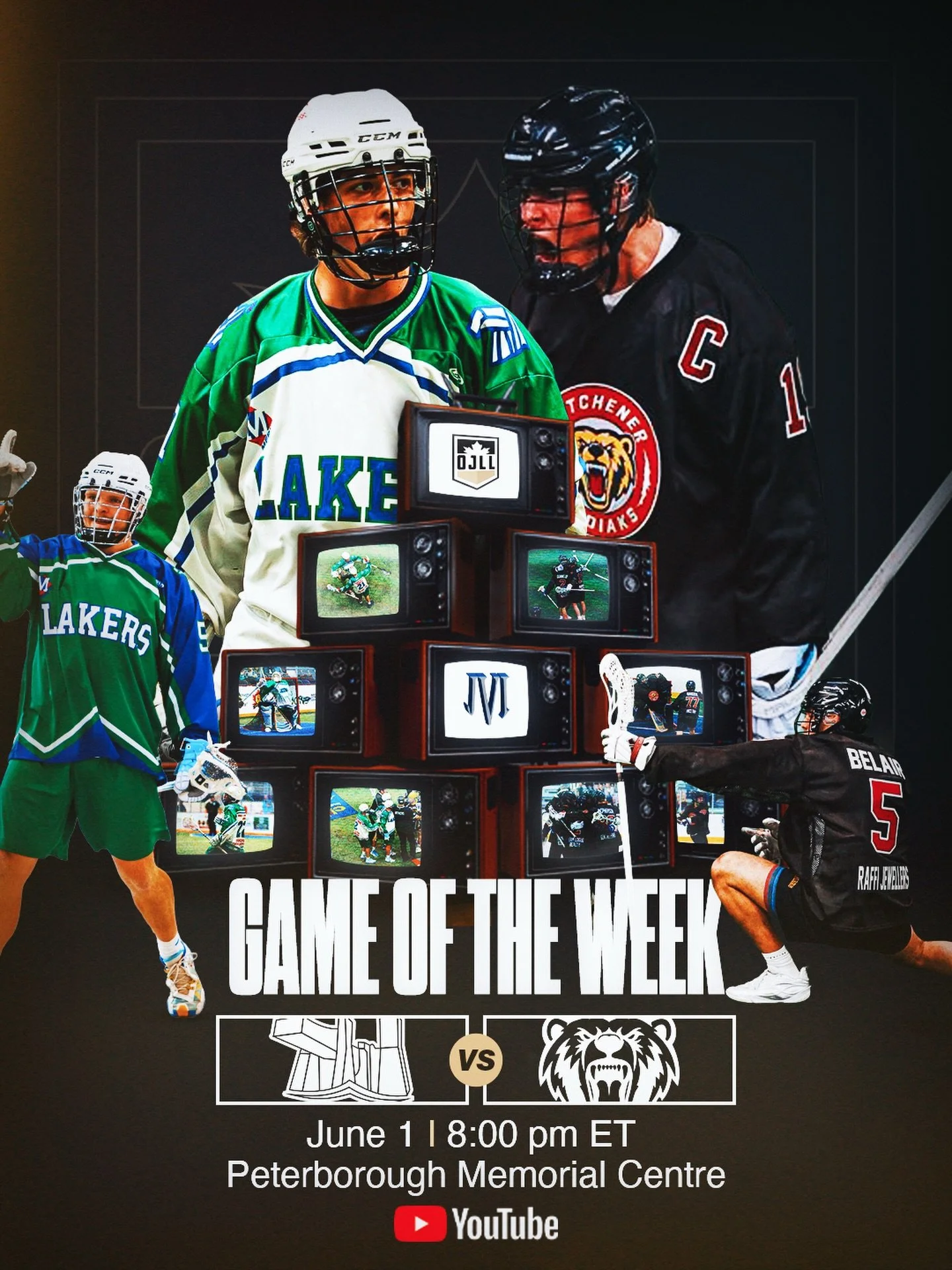 GAME OF THE WEEK 🚨

The lone game of the night is LIVE on the OJLL&rsquo;s YouTube, as @ptbojralakers and @kitchenerkodiaks face off at Memorial

📍Peterborough Memorial Centre
🕗 8:00 pm
📺 OJLL YouTube