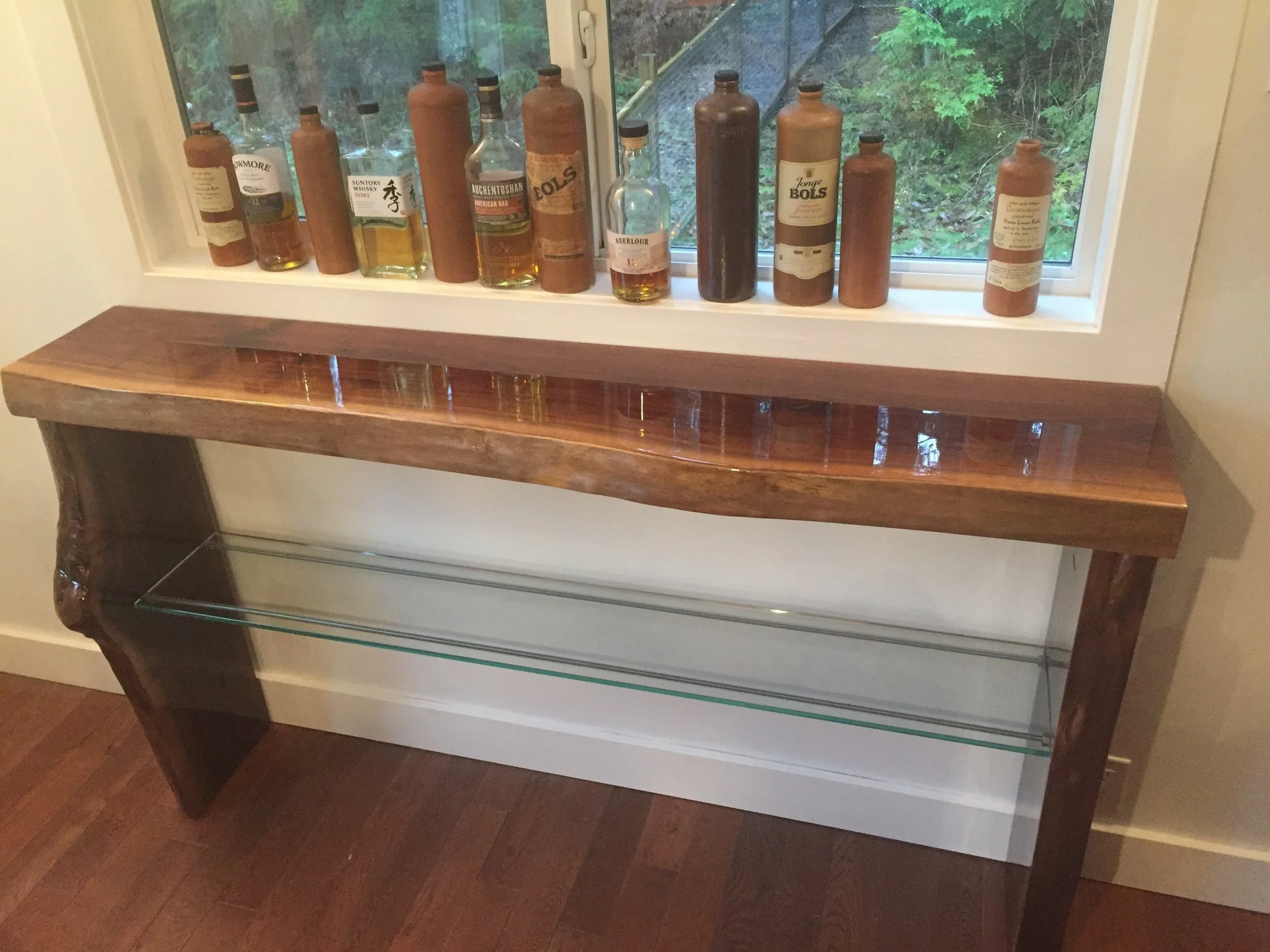 Live Edge Walnut Bar with Epoxy Finish