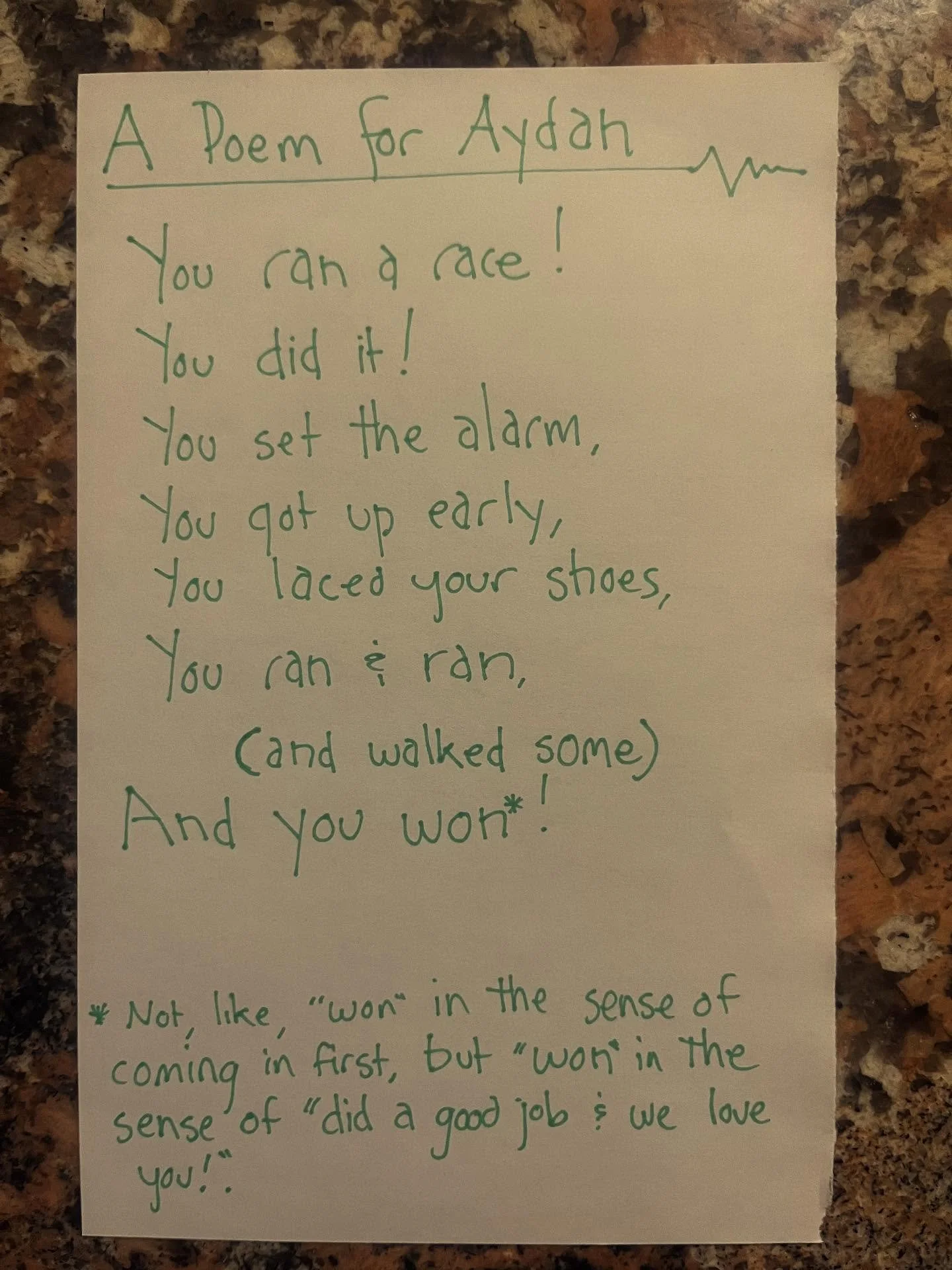 Aydan ran a 5k this weekend.

#lunchpoems
