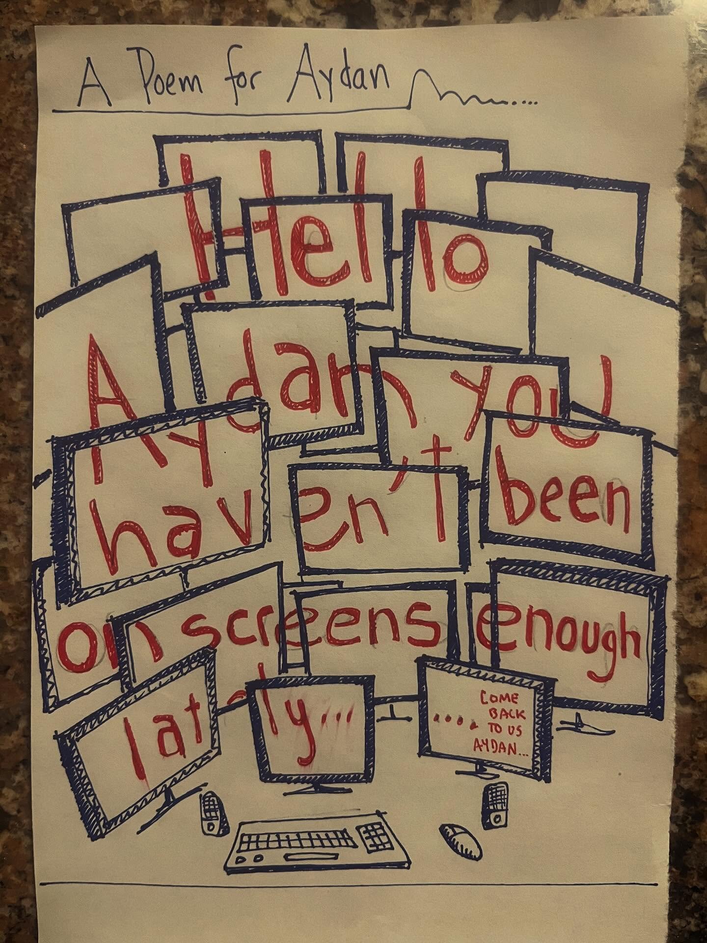 I love how Aydans not addicted to screens. 

#lunchpoems
#poetry
#visualpoetry
#screentime