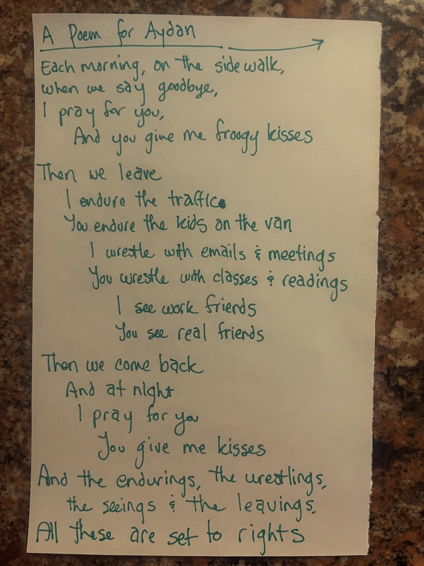 Aydan and I have a morning routine where she says goodbye to me before I head off to work. 

#lunchpoems
#poetry