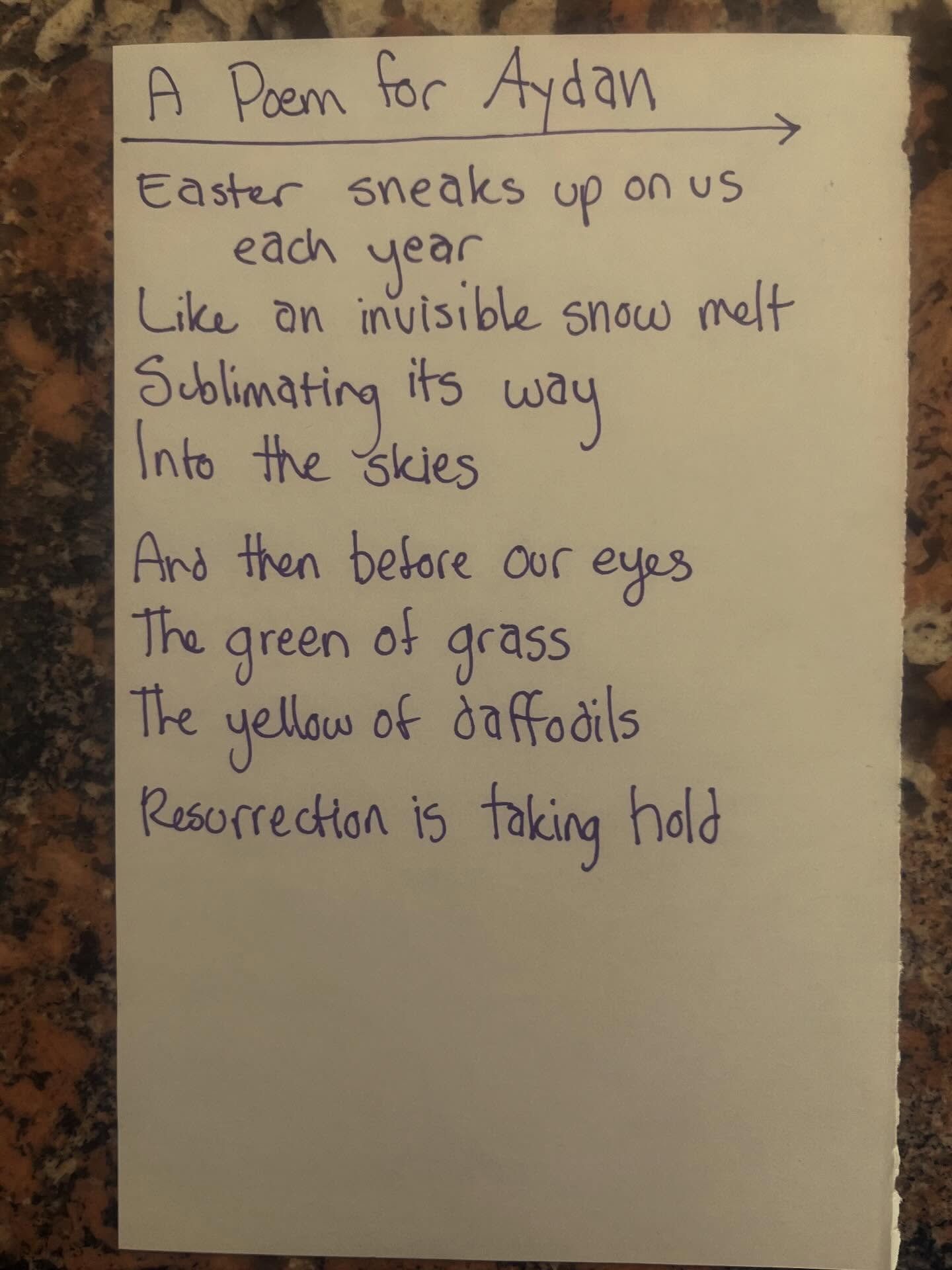 Seasonal poems don&rsquo;t work as well in Mexico where everything kinda just stays the same all the time.

#lunchpoems
#poerty
#easter