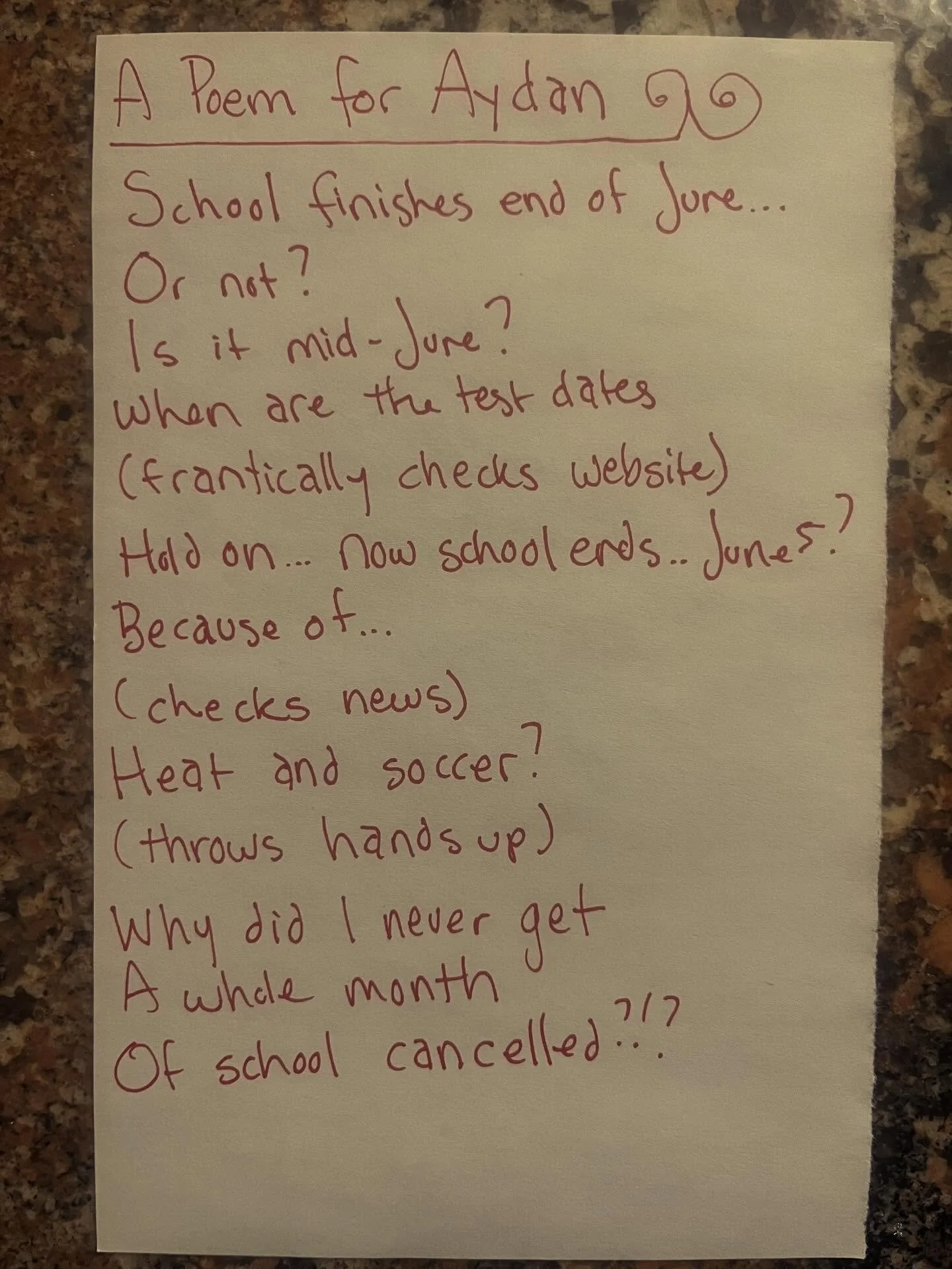 The government made a confusing announcement about school ending dates and now everyone&rsquo;s scrambling to figure out what&rsquo;s going on. 

#lunchpoems
#poetry