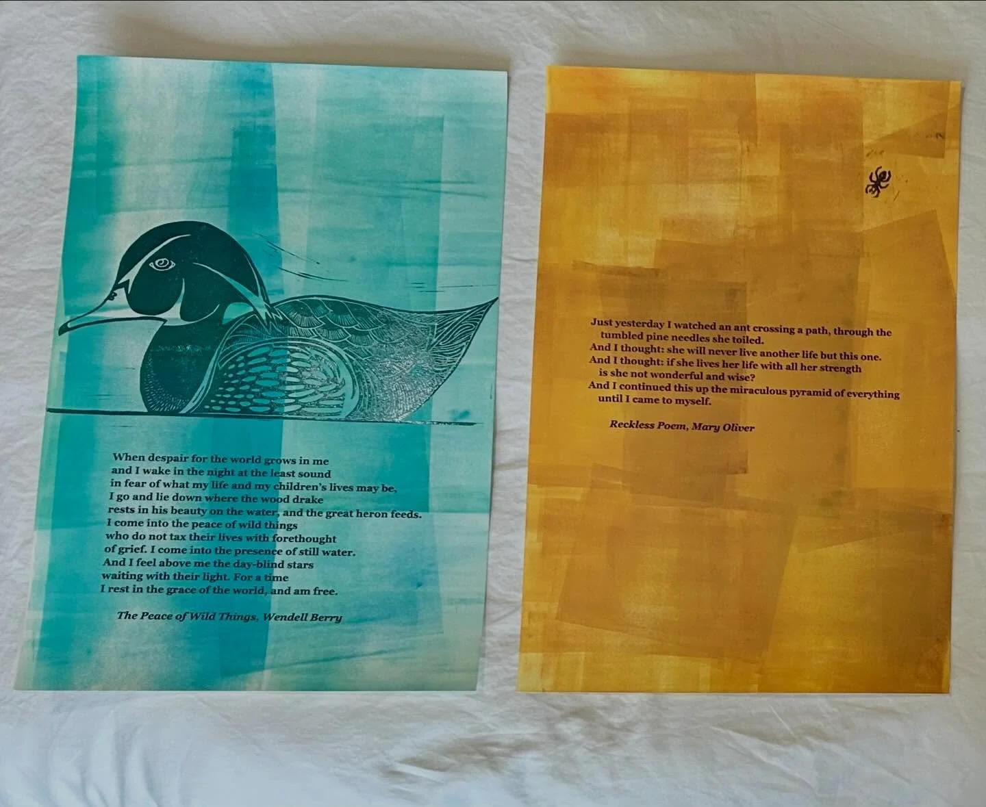 I just finished a series of prints I&rsquo;m going to hang in my office. The poems aren&rsquo;t mine, but they&rsquo;re excerpts from some of my favorites. I&rsquo;m quite happy with how the colors turned out as well as the images. I have a few extra