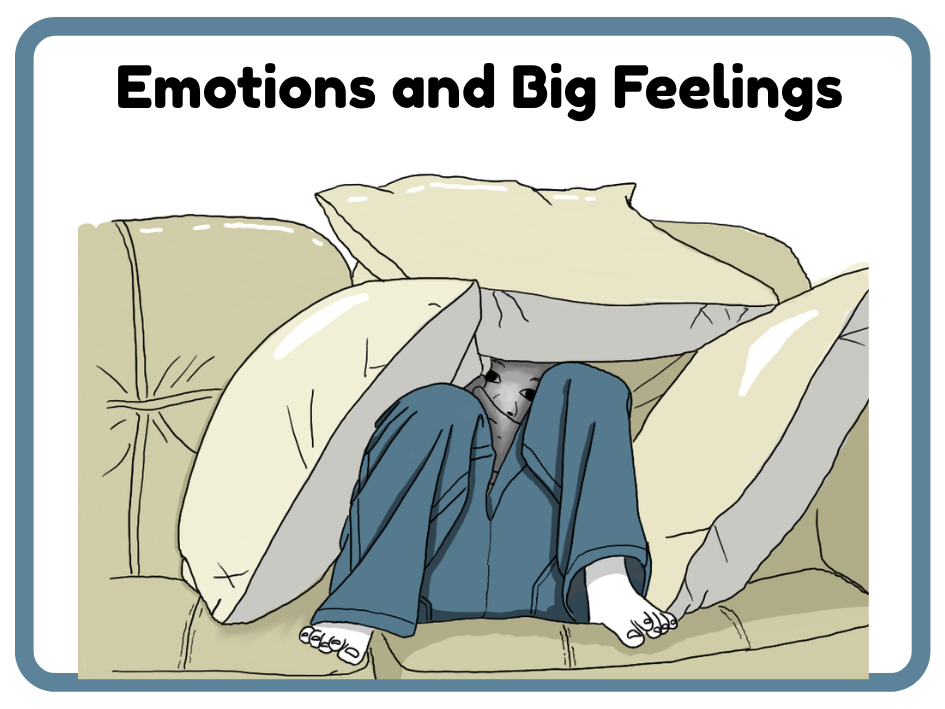 A person sitting on a couch with pillows around and over their head, illustrating feelings of emotions and big feelings.