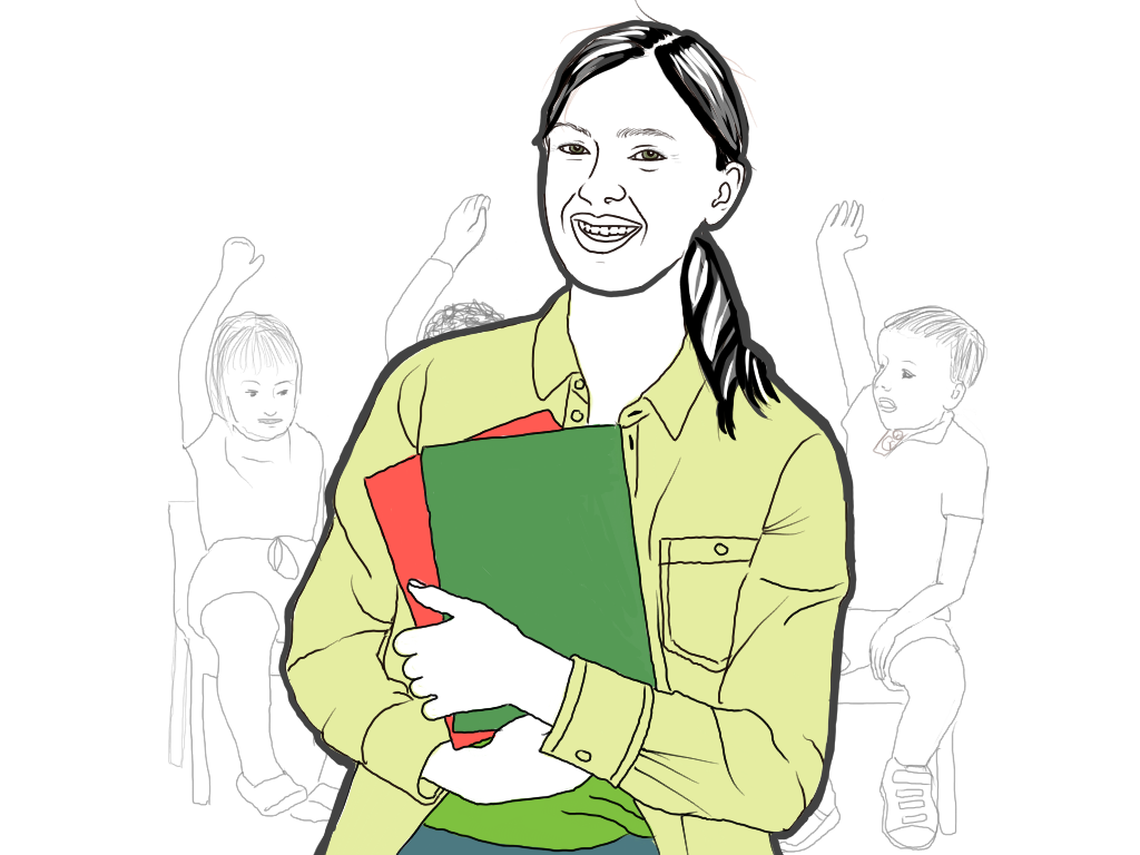 teacher with folders thick line.png