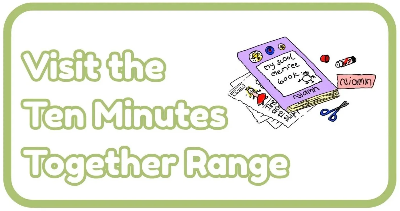 A colorful illustration promoting a visit to the school nurse, showing a school health book, scissors, glue stick, and other school items with the text "Visit the Ten Minutes Together Range".