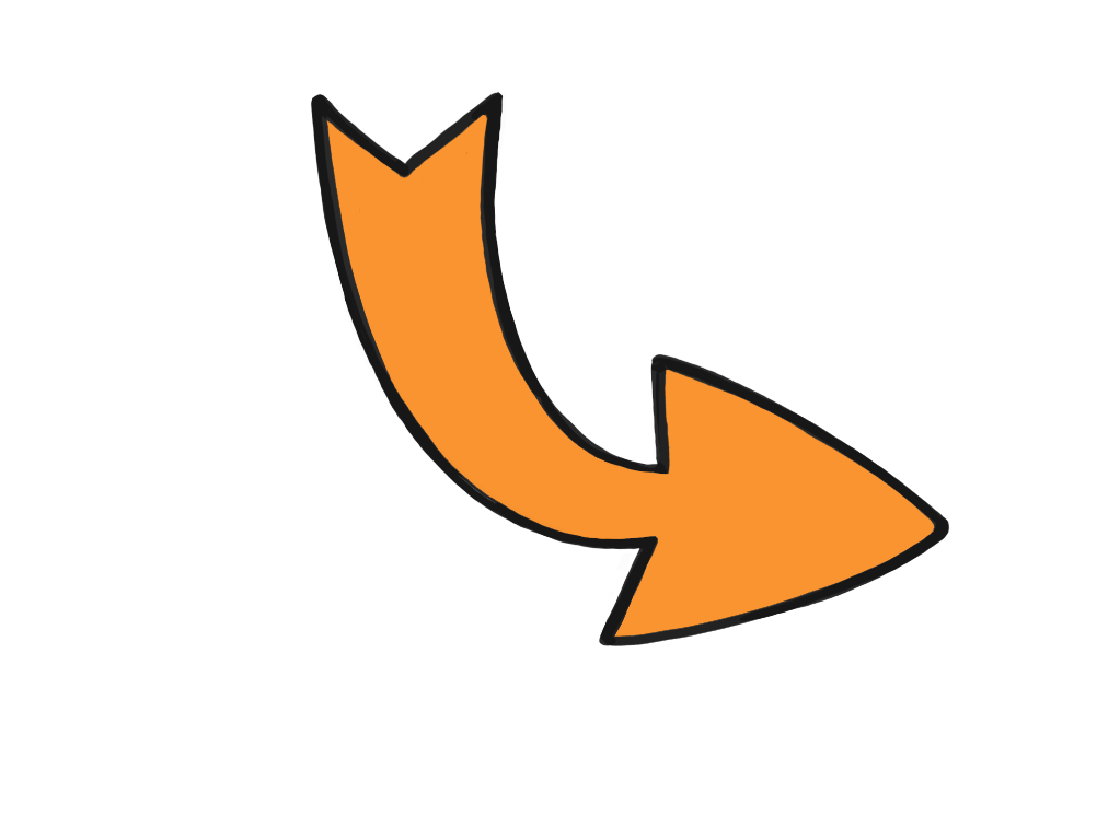 Orange curved arrow pointing to the right with a black outline.