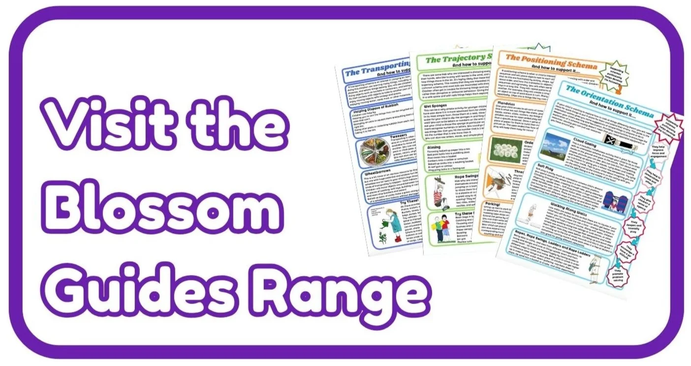 A colorful promotional image encouraging viewers to visit the Blossom Guides Range, displaying several educational guides about various gardening and outdoor activities.