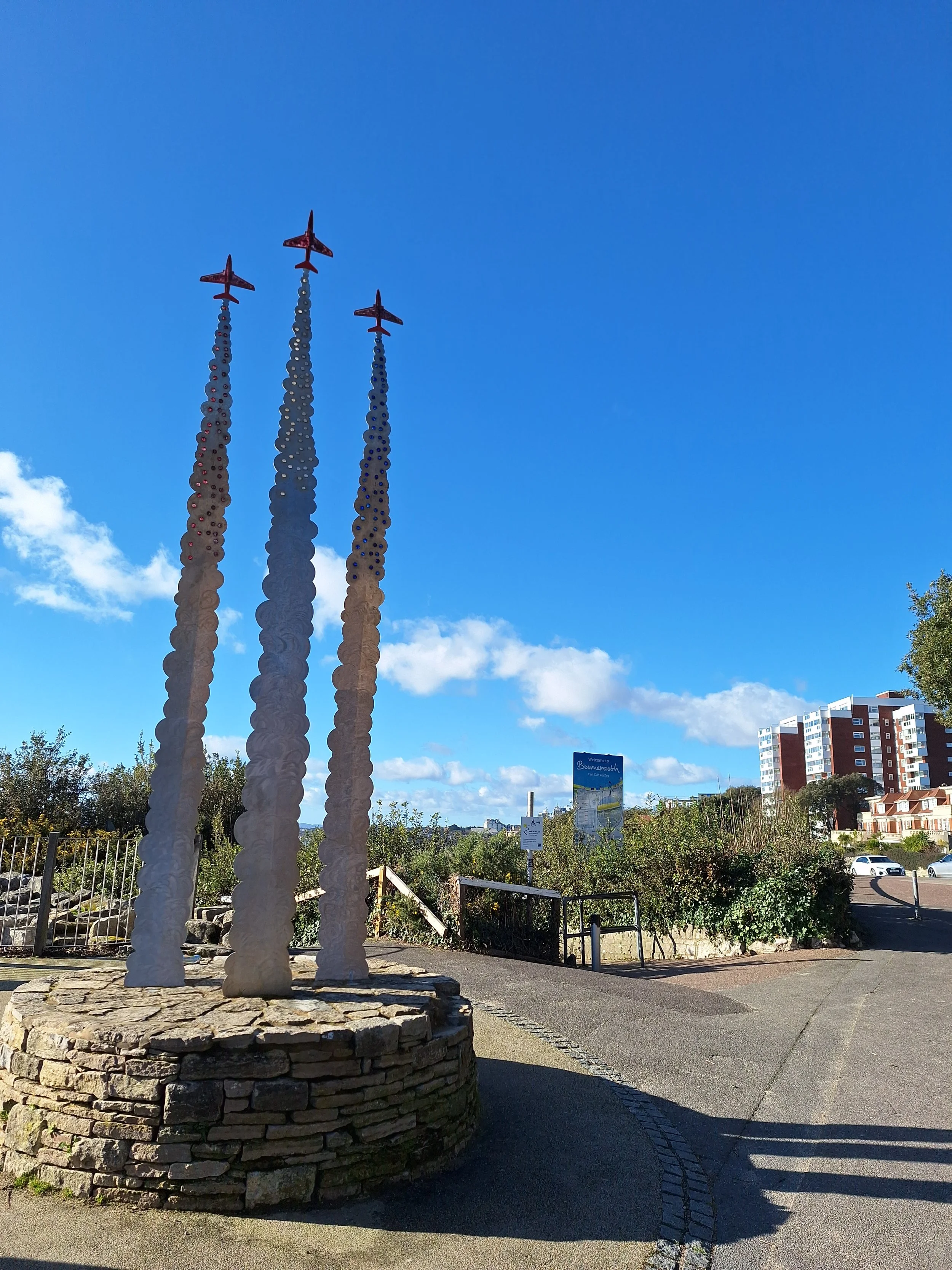 Dithering Chaps press blog page - picture shows a sculpture in Bournemouth of the Red Arrows