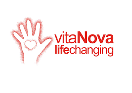 VitaNova logo with a hand and heart graphic, featuring the words 'VitaNova' and 'life changing'.