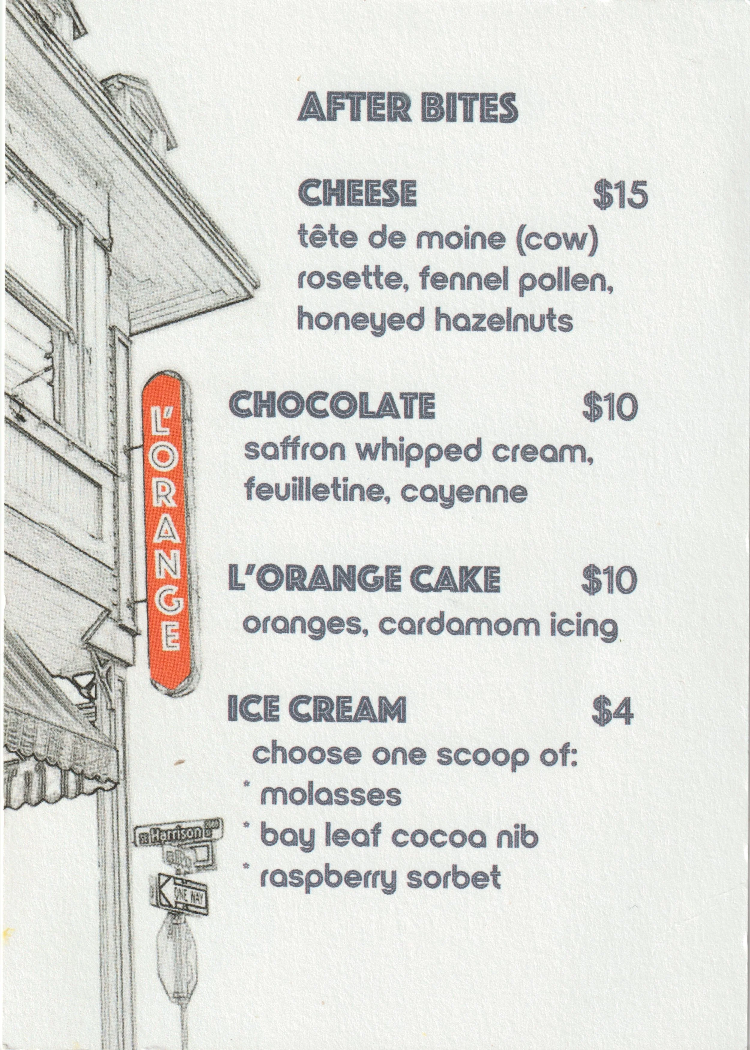 Menu — L'Orange: A Winery Restaurant