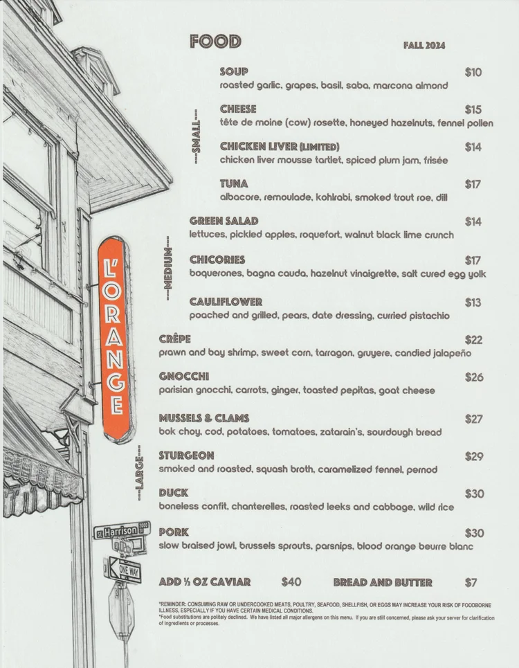 Menu — L'Orange: A Winery Restaurant