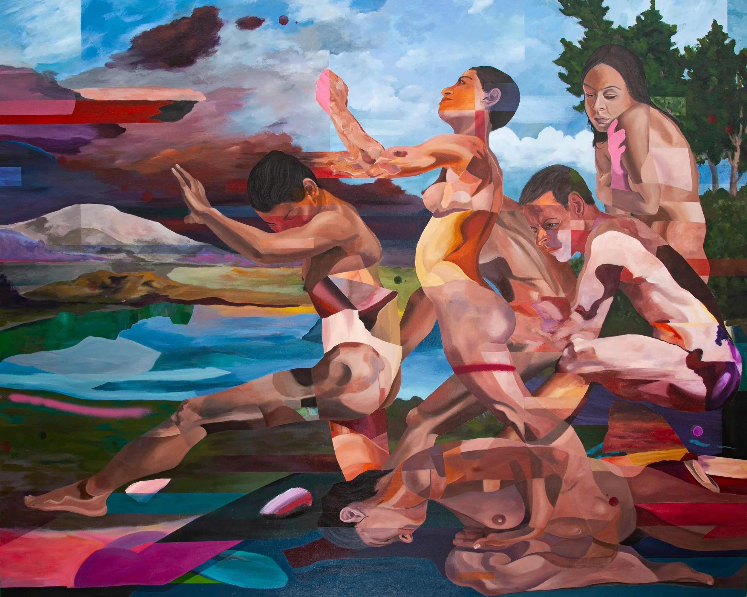 Advancing Stream // acrylic and spray paint on canvas, 48" x 60", 2026