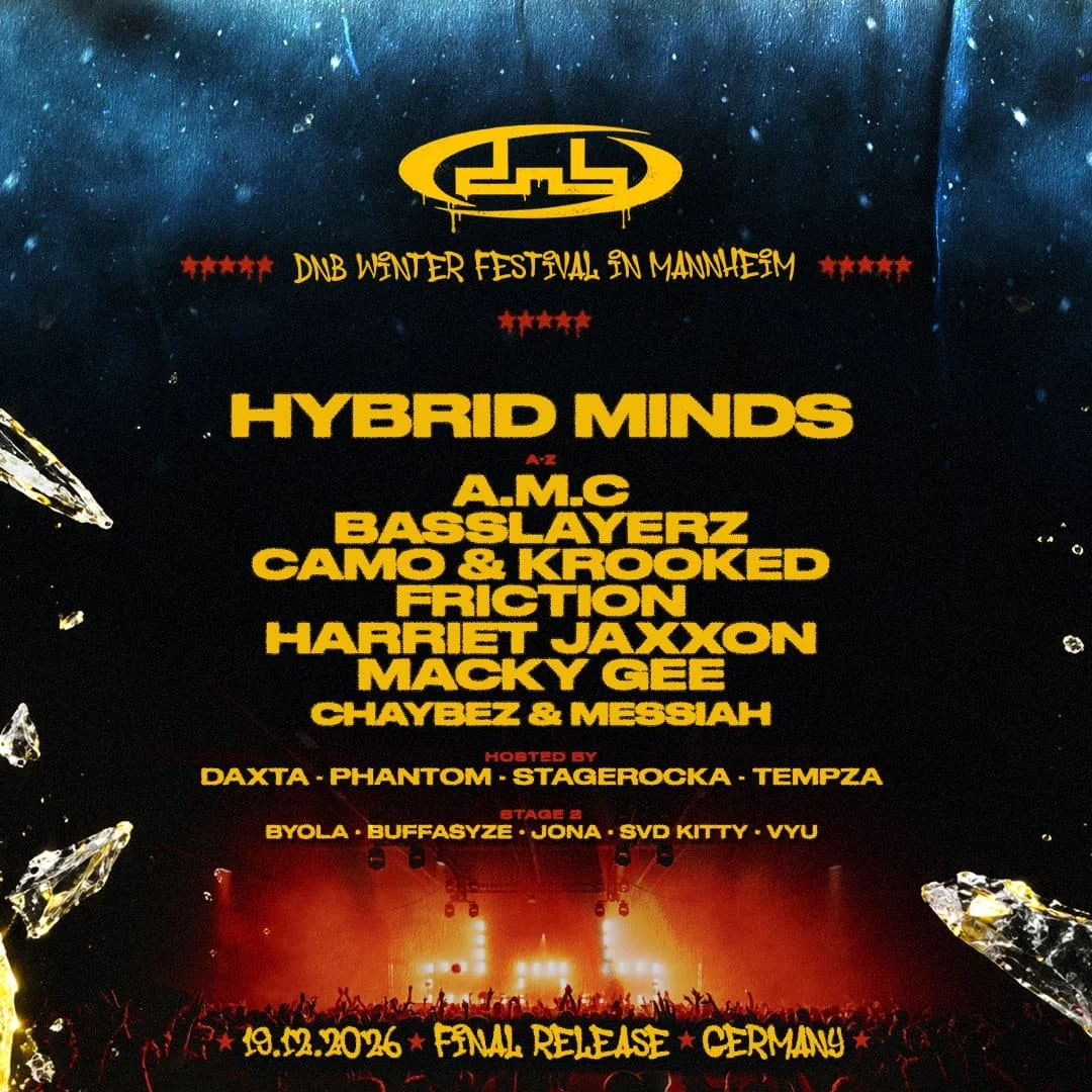 DnB Winter Festival Mannheim poster, 19 December 2026: Hybrid Minds, A.M.C, Basslayerz, Camo & Krooked, Friction, Harriet Jaxxon, Macky Gee, Chaybez & Messiah