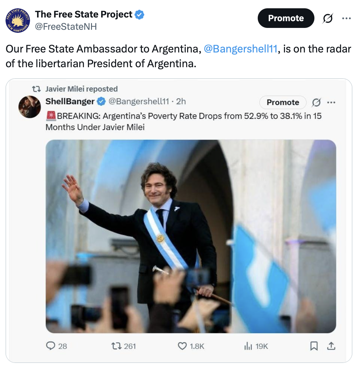 Noticed in Argentina. Skot Sheller, our Free State ambassador to Argentia, was retweeted by President Javier Milei. Be sure to catch Skot's main stage talk,