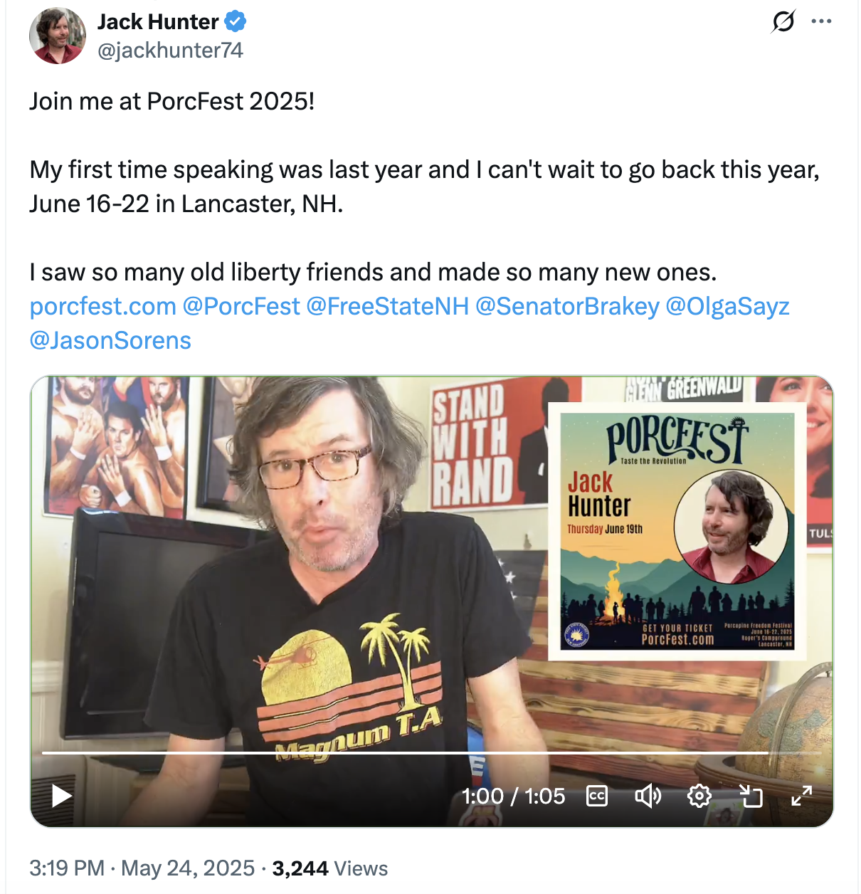 As Jack Hunter returns for a second year, he expressed his shame in missing the first 20 years of the festival. Jack urges you not to miss out, like he did for so long! Watch Jack Hunter's invitation to join him at PorcFest XXII.