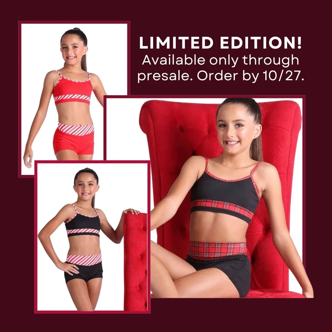 She will be so merry and bright in these sweet holiday sets from @xodanceco !! This limited edition collection is only available through preorder -- so contact us BY TUES 10/28! Payment isn't due until pickup, starting Fri 11/8.
* Fully lined
* Nylo