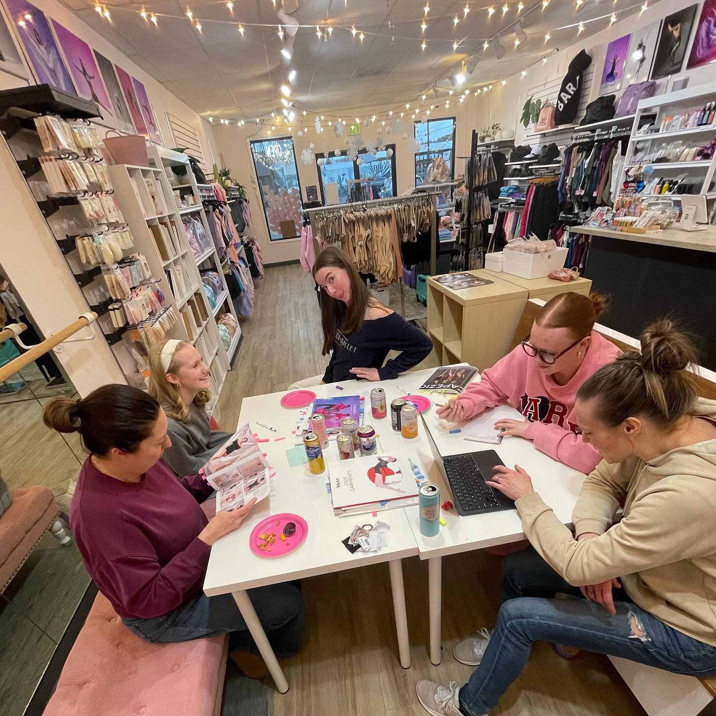 Fun staff? Check. Snacks? Check. A giant stack of dancewear catalogs? Check!! We need to submit 6-12 months worth of orders by Friday and value your input. Stop by the store Mon-Thu 10am-6pm, peruse catalogs from your favorite brand, put a sticky not