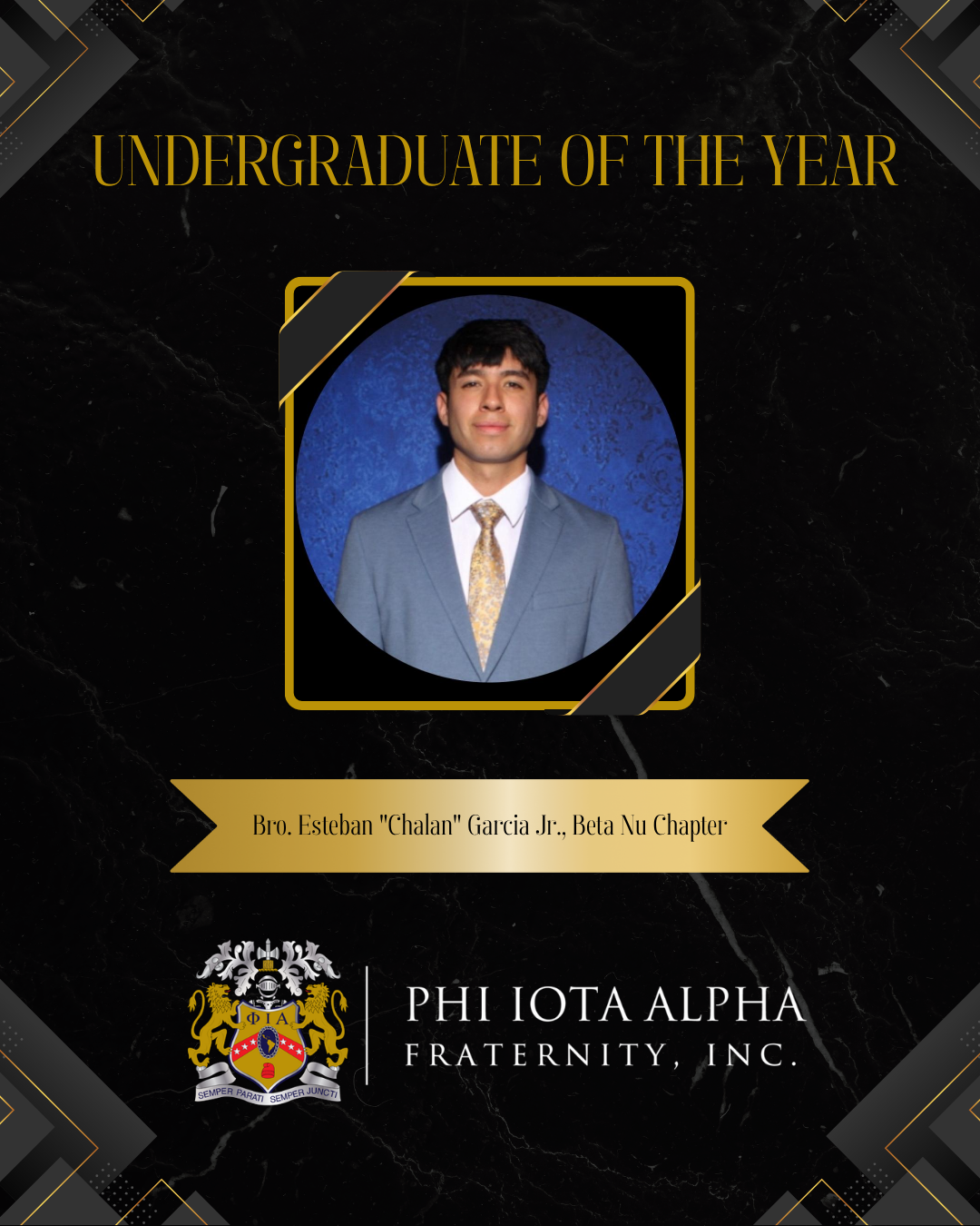 Bro.Esteban Garcia Jr. earned the Undergraduate of the Year Award for his exceptional leadership, academic achievement, and commitment to service. As the sole active member of Phi Iota Alpha's Beta Nu Chapter in 2024, he successfully revitalized the 
