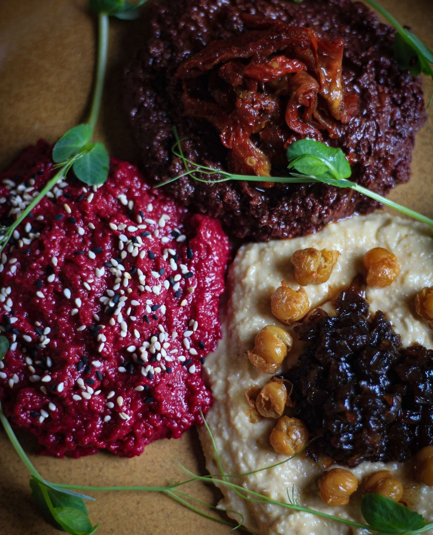JOIN US FOR BRUNCH THIS WEEKEND...⁠
⁠
TRIO OF DIPS ~ hummus with caramelised onion, smokey and spicy sun-dried tomato, beetroot and chickpea, served with flatbread (vg, gf+)⁠
⁠
⁠AVO LOADED HASH BROWN ~ avocado, tomato salsa, beetroot hummus, feta, se