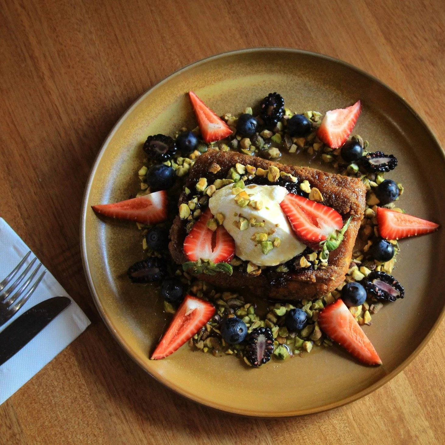 BRUNCH TIME? Here are some of our most popular dishes...

BUTTERSCOTCH FRENCH TOAST ~ brioche, berry compote, toasted pistachios, maple syrup, ice cream or ricotta (v)

AVO LOADED HASH BROWN ~ avocado, tomato salsa, beetroot hummus, feta, seeds (nf, 