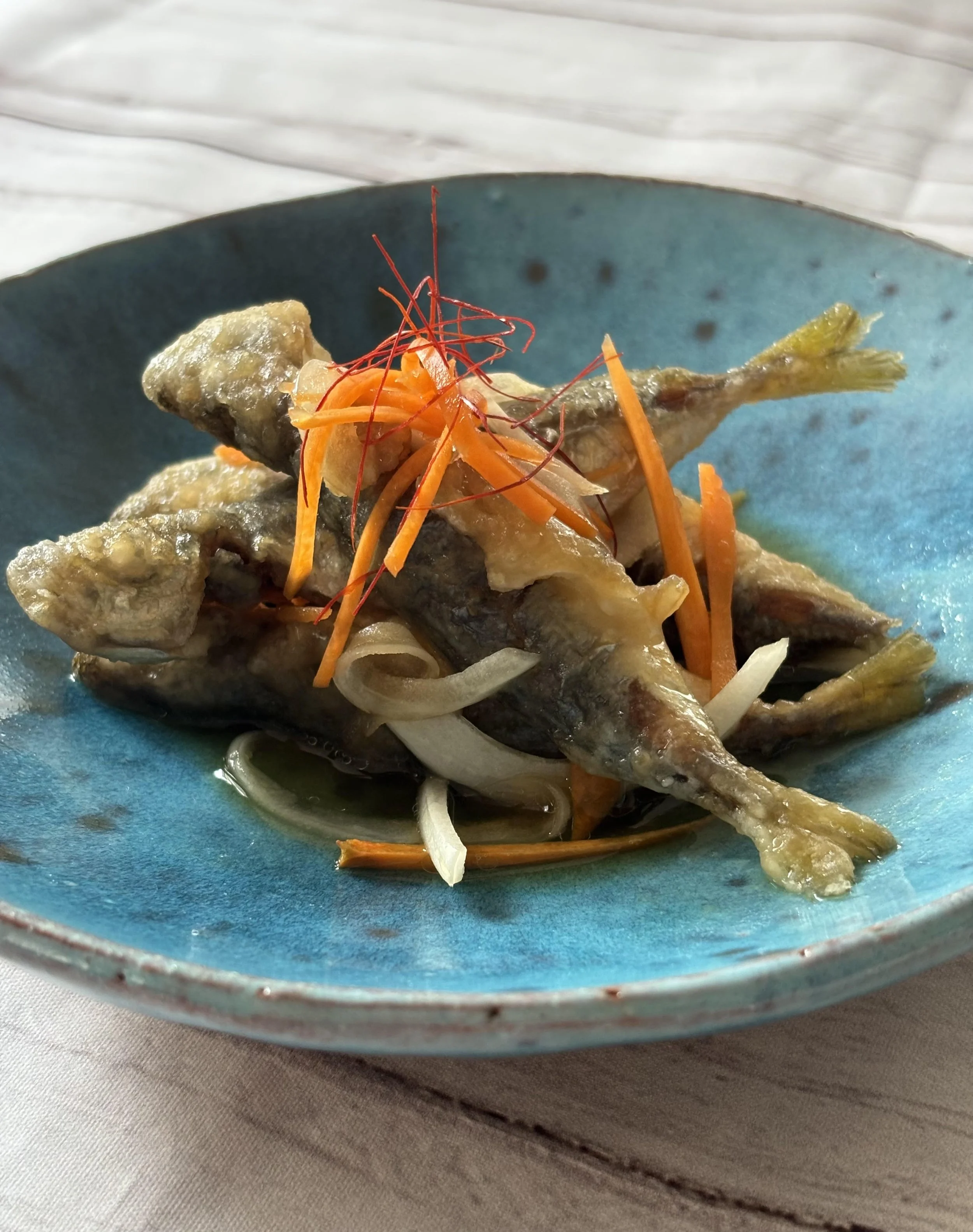 Fried small horse mackerel in sweet-and-sour marinade- Japanese Home Cooking and Sweets Class in Tokyo