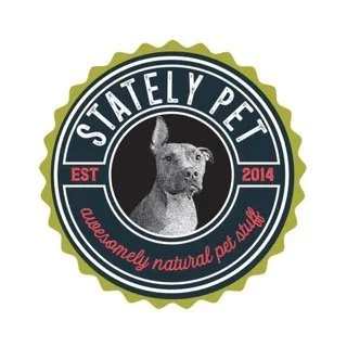 Stately Pet Supply logo with a black dog silhouette, surrounded by the text 'Stately Pet Supply' and 'Est. 2014.' The logo has a circular green and white design, conveying a natural pet supply theme.