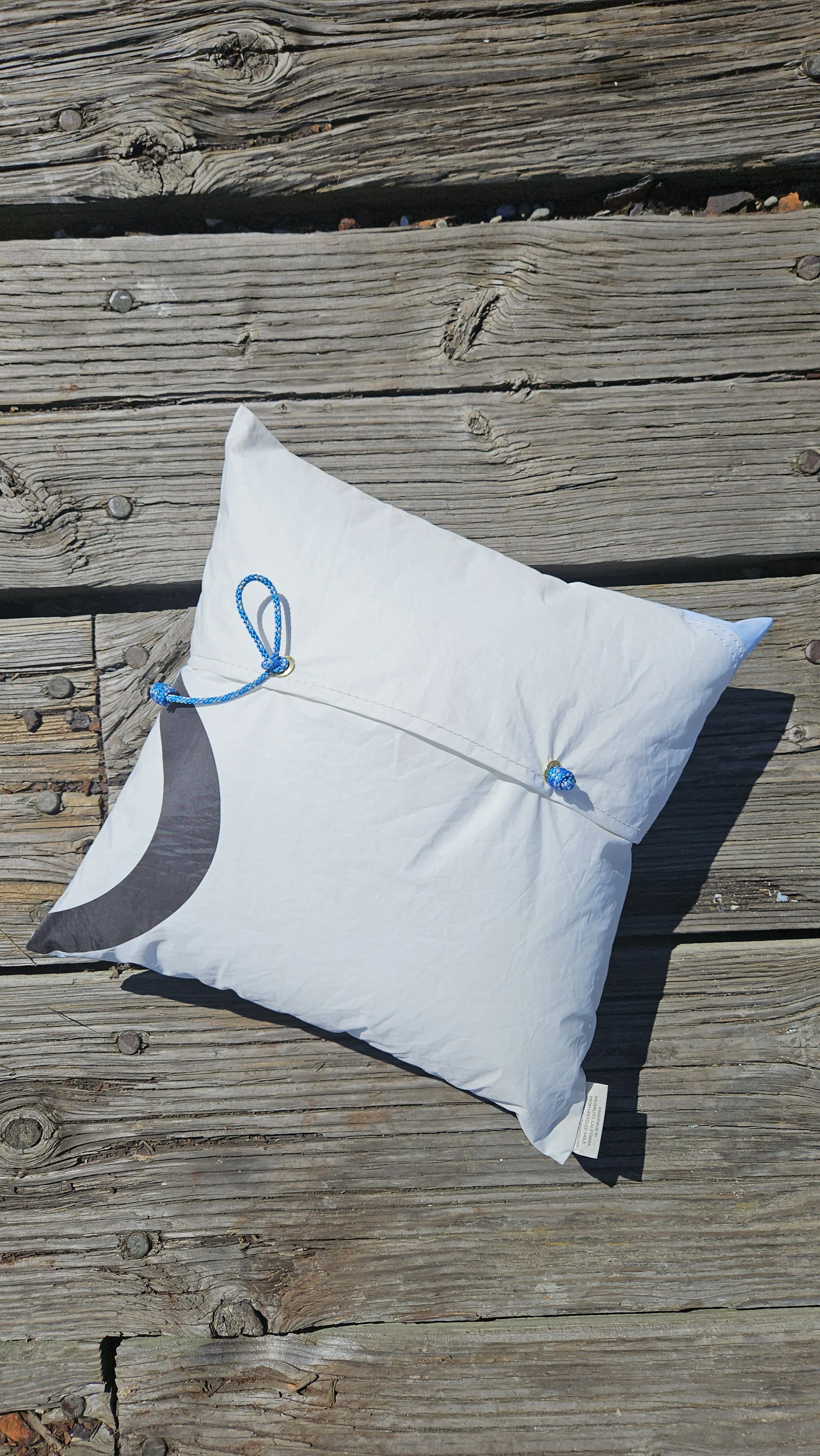 ack view of sailcloth outdoor pillow with durable stitching and marine-grade fabric