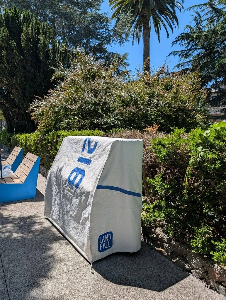City of Sausalito public piano cover made from upcycled sailcloth.