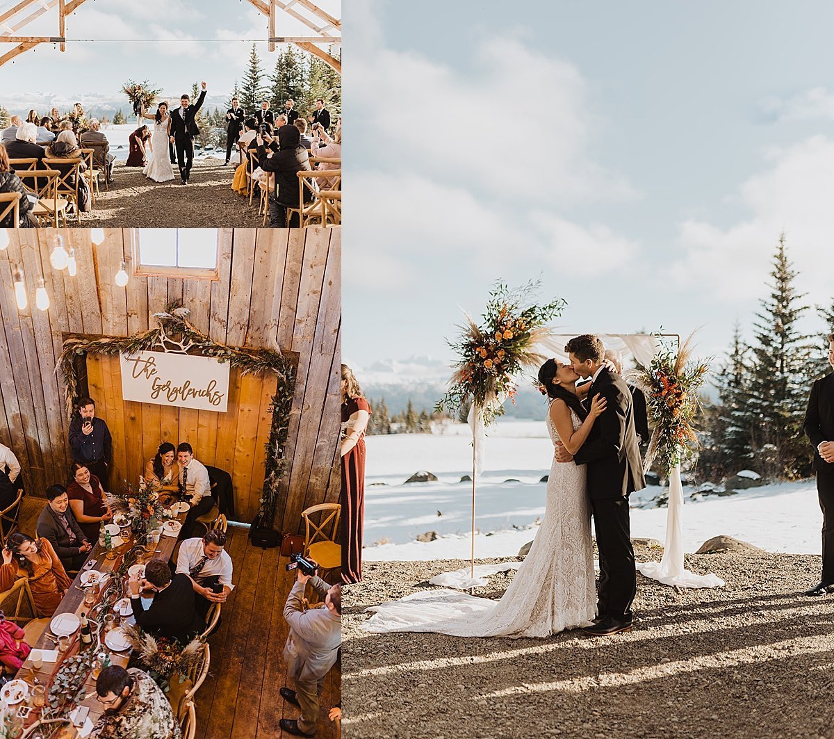  ceremony and cozy venue details at autumn alaska wedding shot by Theresa McDonald Photography 