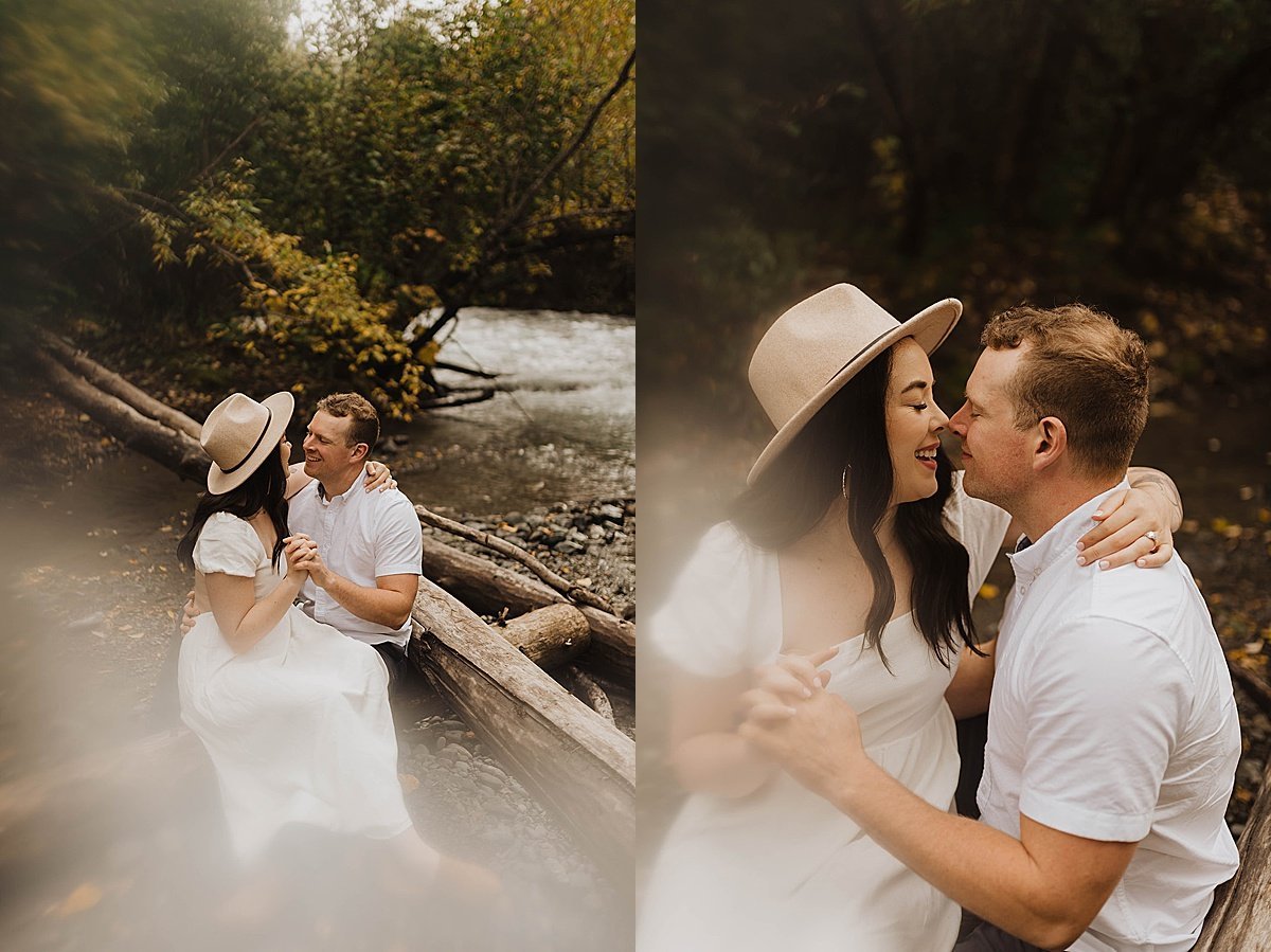  Man and woman kiss in outdoor shoot by alaska wedding photographer Theresa McDonald 