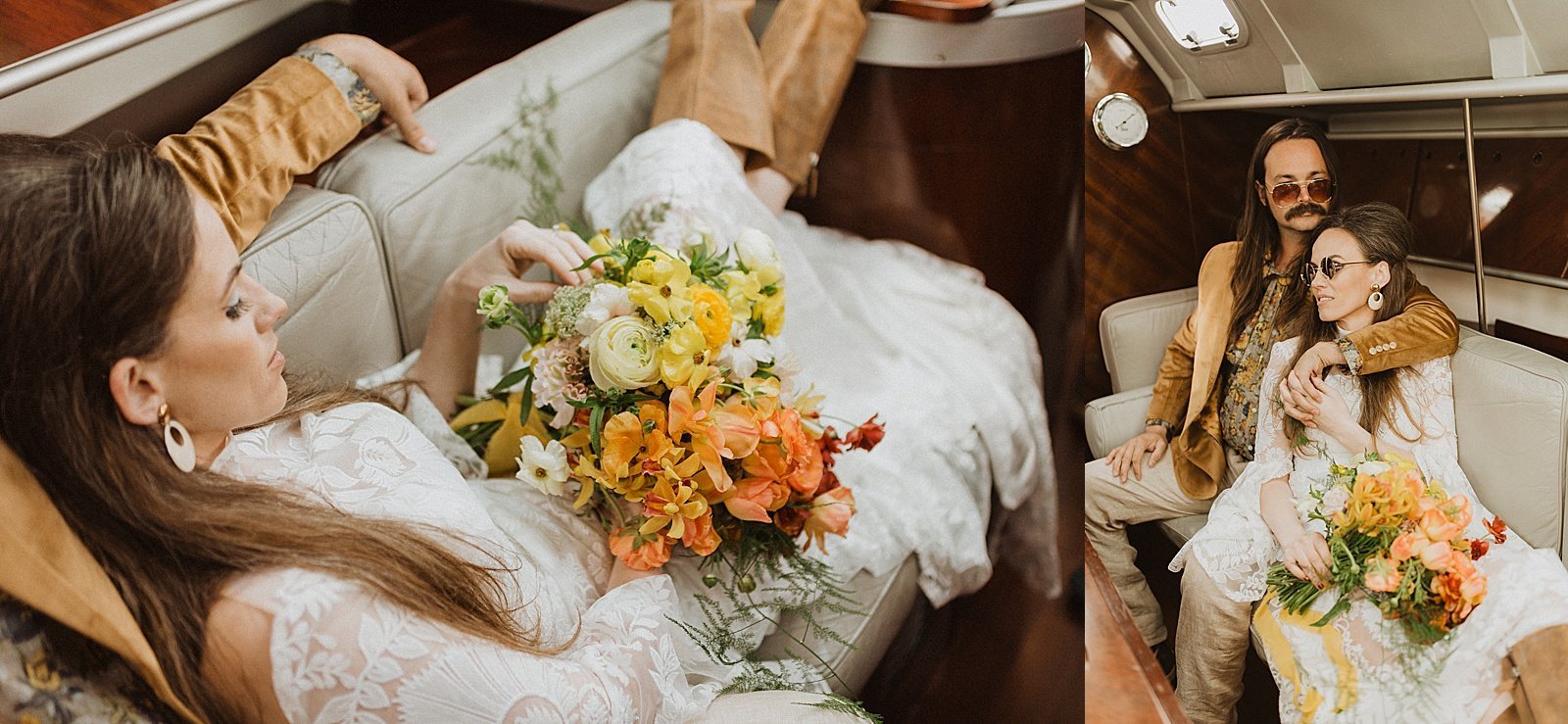  Couple curled up with flowers for their Retro Seward Styled Shoot 