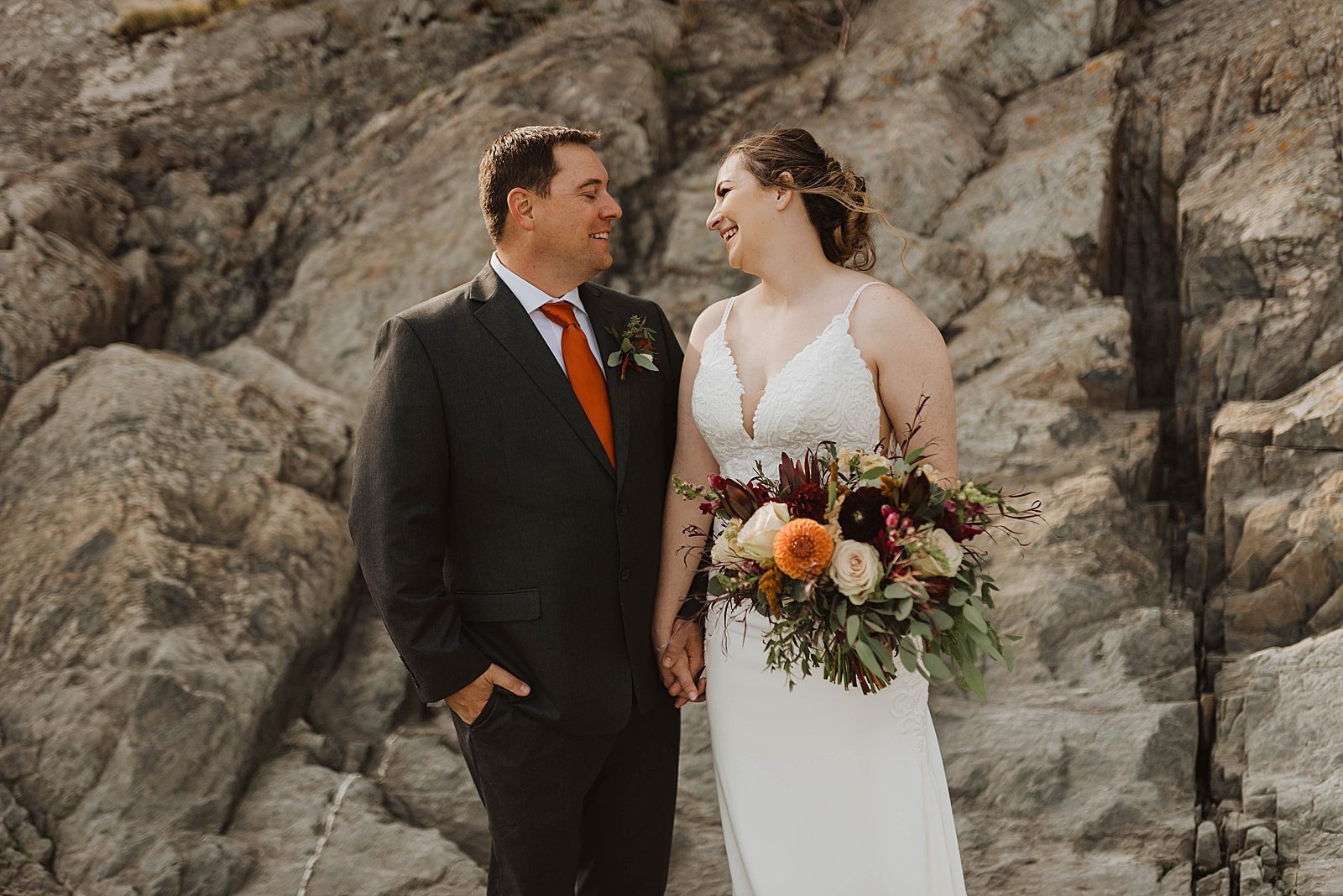  Bride and groom share a glance captured by Alaska wedding photographer Theresa McDonald. 