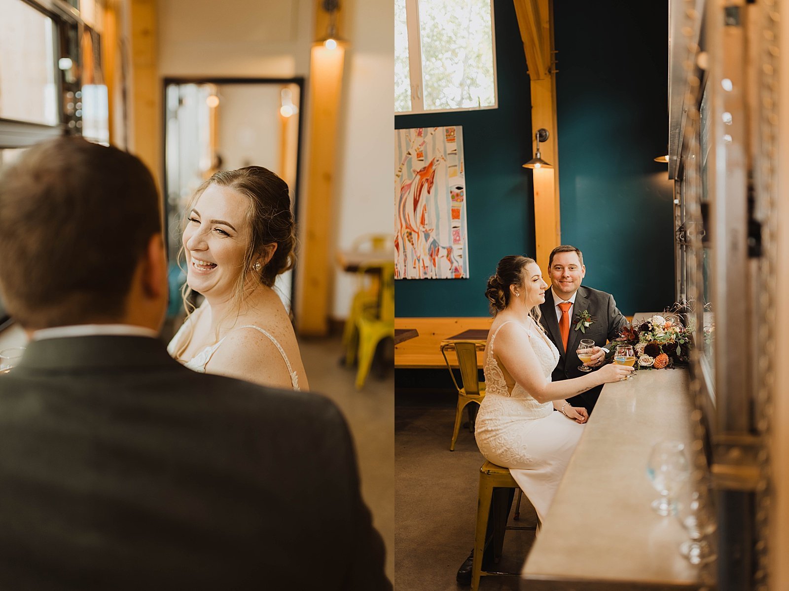  Newlyweds sharing a beer at a brewery by Theresa McDonald Photographer 