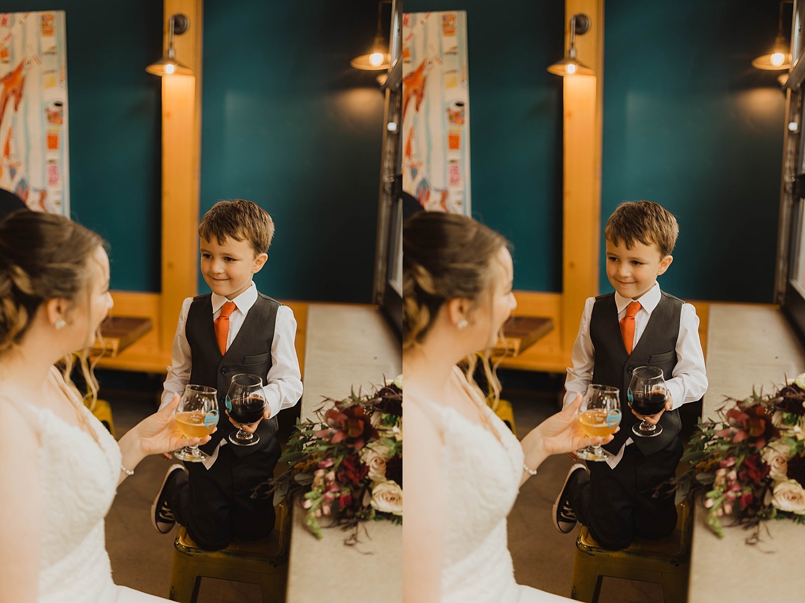  Bride interacting with her son at Girdwood intimate family elopement 