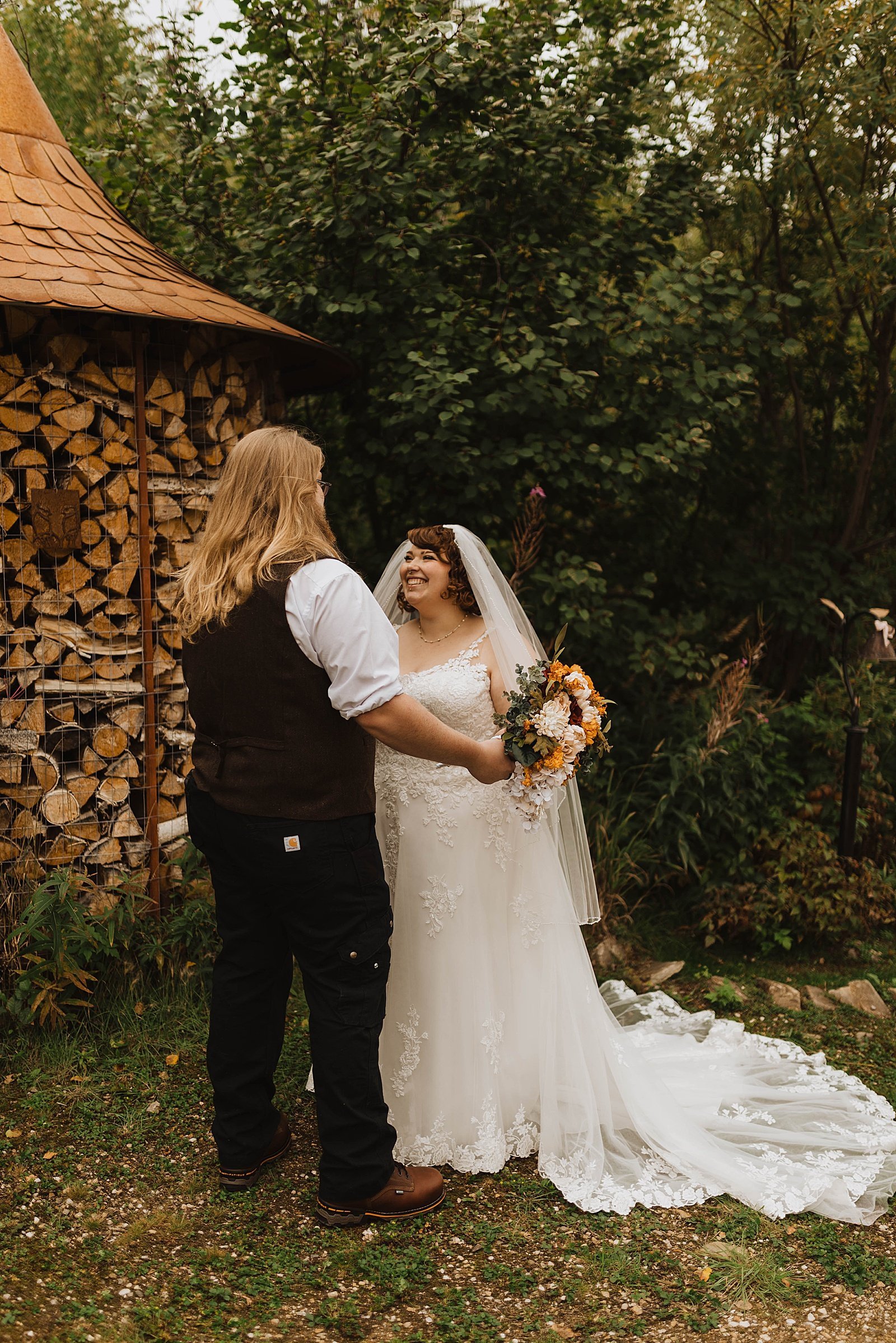  Groom sees his bride for a first look by Alaska wedding photographer, Theresa McDonald 